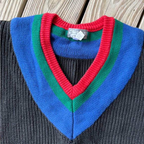 Vintage 80s shaker knit sweater merona preppy black blue red yellow green M - Picture 7 of 7